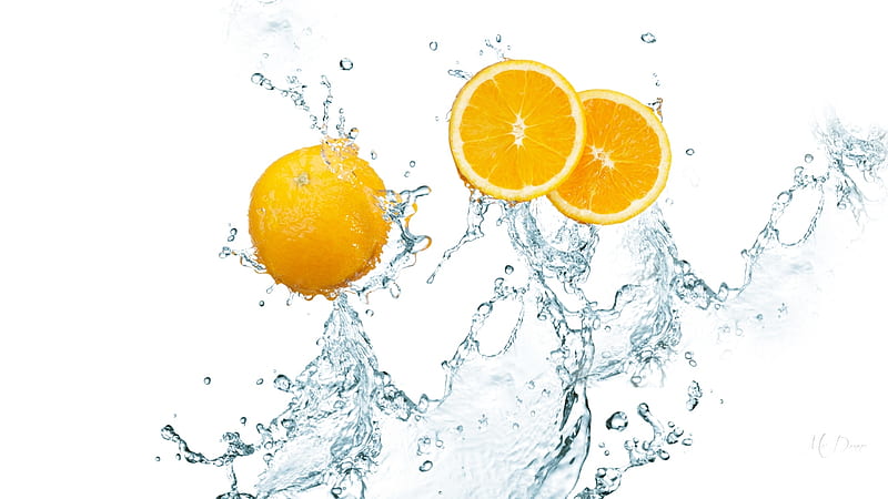 Naval Oranges Splash, fruit, splash, water, health, orange, slices, Firefox Persona theme, HD wallpaper