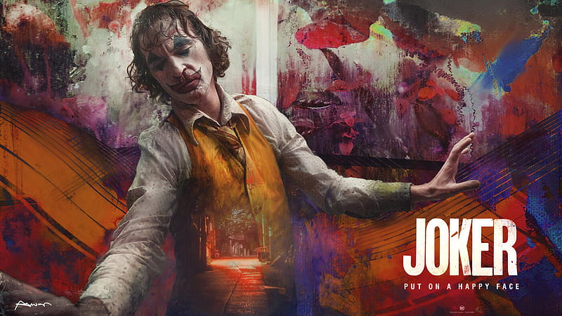 Joker Joaquin Phoenix Wearing White Shirt And Yellow Vise Coat With Background Of Colors Joker, HD wallpaper