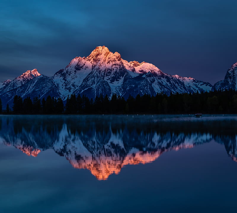 mountains, reflection, lake, dawn, snowline, scenic, Landscape, HD wallpaper