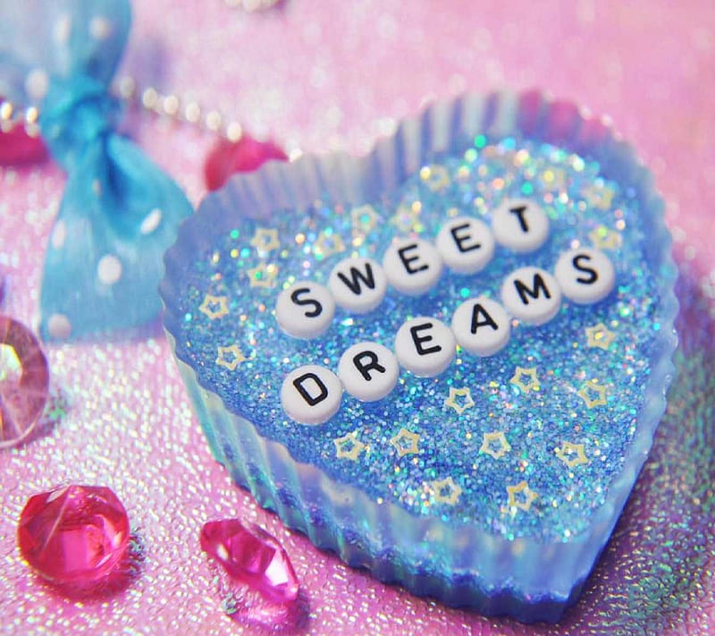 Sweet Dreams, blue, cute, glitter, good, greeting, heart, lovely, HD wallpaper