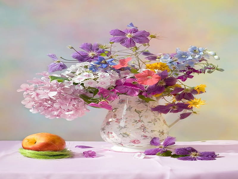 FLOWER VASE, colorful, vase, flowers, peach, HD wallpaper | Peakpx