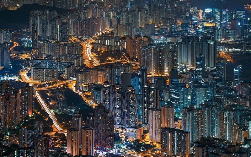 Hong Kong, nightscape, city lights, China, skyscrapers, Asia, HD wallpaper