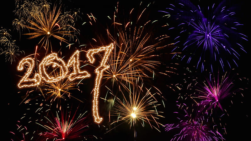 Happy New Year 2017 fireworks, night, New Year, HD wallpaper