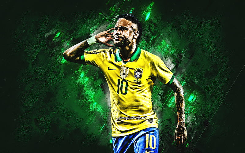 Naymar, portrait, Brazil national football team, Green creative background, Brazilian footballer, Naymar jr, Brazil, football, HD wallpaper