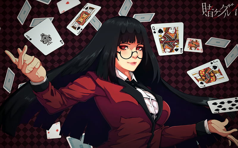 Anime character playing poker in kakegurui uniform