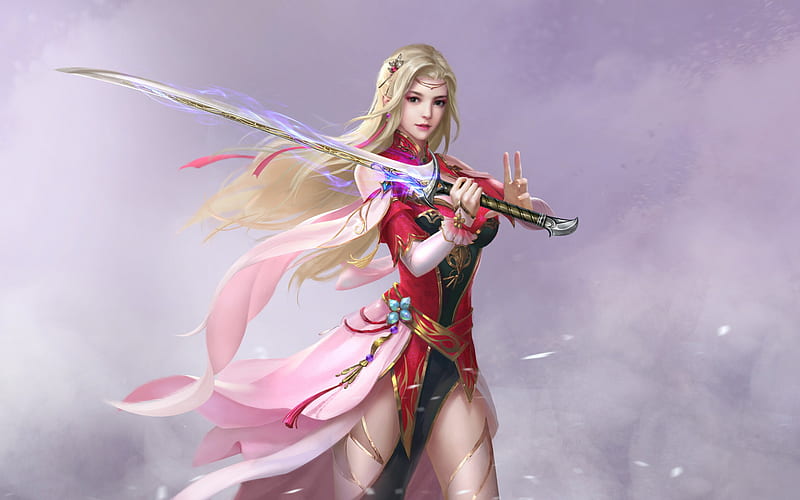 Fantasy, Women Warrior, Blonde, Girl, Sword, HD wallpaper