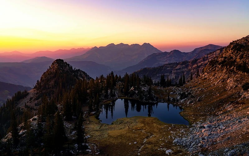 Silver Glance Lake, Utah, sky, trees, usa, mountains, sunset, HD wallpaper Silver Glance Lake, Utah, sky, trees, usa, mountains, sunset, HD wallpaper