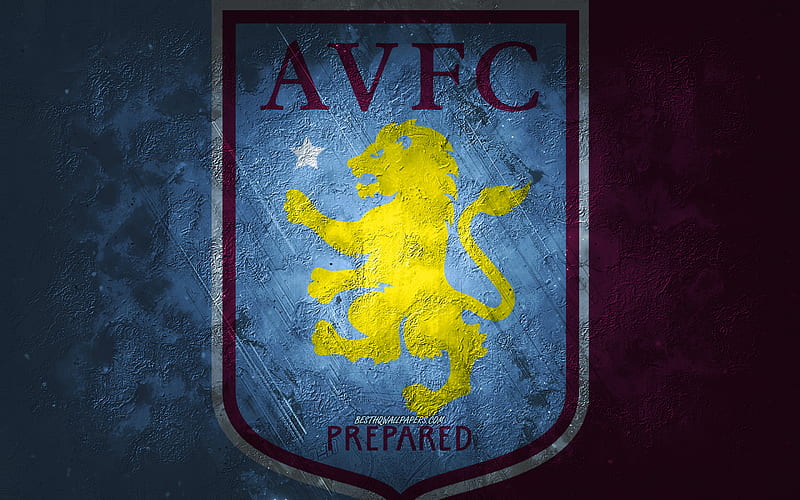 Aston Villa FC, English football club, blue violet stone background, Aston Villa FC logo, grunge art, Premier League, football, England, Aston Villa FC emblem, HD wallpaper