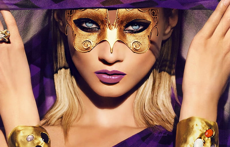 Golden Mask, art, veil, bonito, woman, fantasy, girl digital, face, mask, gorgeous, HD wallpaper