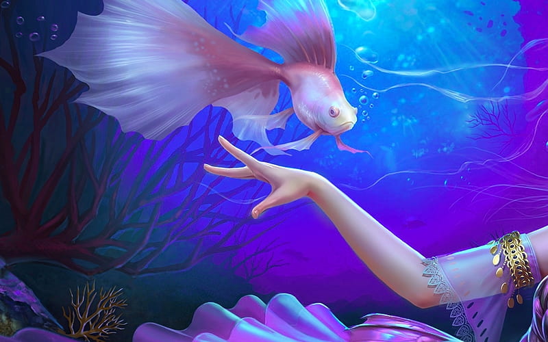Pink fish, peste, summer, hand, underwater, luminos, fish, water, fantasy,  vara, HD wallpaper | Peakpx