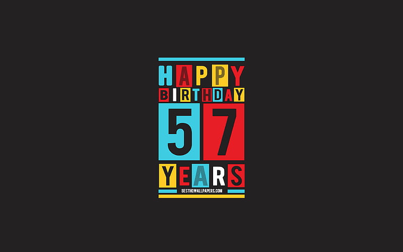 Happy 57 Years Birtay, Birtay Flat Background, 57th Happy Birtay, Creative Flat Art, 57 Years Birtay, Happy 57th Birtay, Colorful Abstraction, Happy Birtay Background, HD wallpaper