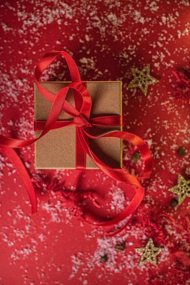 box, ribbon, gift, new year, christmas, red, HD phone wallpaper