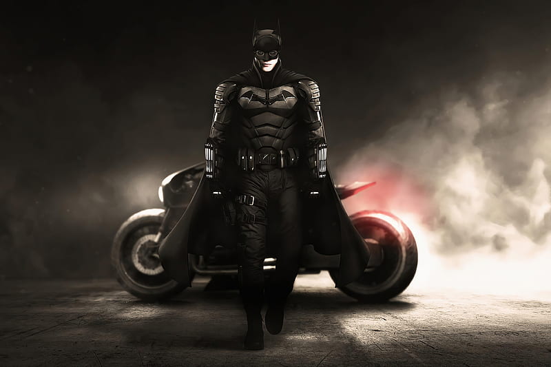 The Batman Bruce Wayne With Bike , the-batman, batman, superheroes, movies, 2021-movies, artwork, artist, HD wallpaper