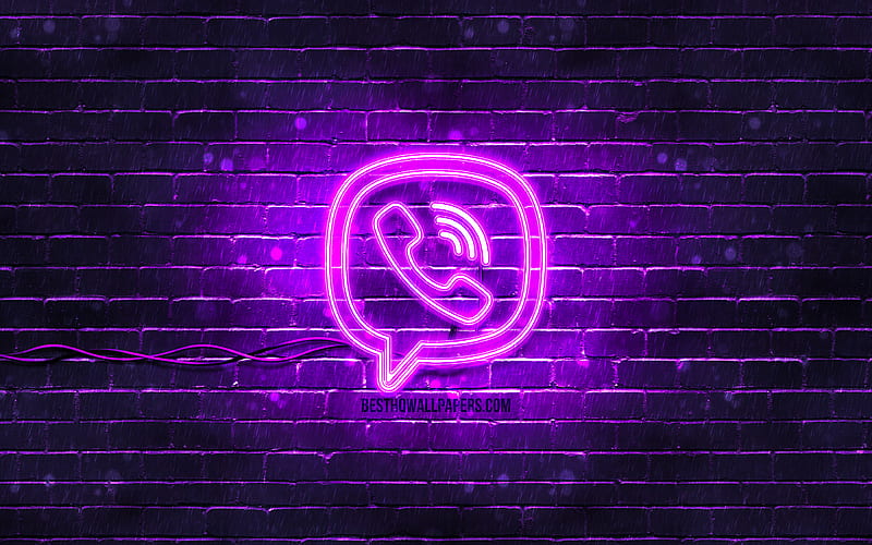 Viber violet logo violet brickwall, Viber logo, social networks, Viber neon logo, Viber, HD wallpaper