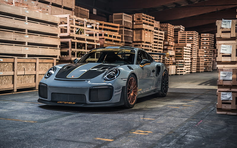 Porsche 911 GT2 RS, Edo Competition, 2020, front view, car, sports coupe, new gray 911, tuning 911 GT2 RS, bronze wheels, German sports cars, Porsche, HD wallpaper