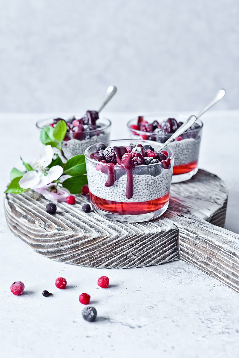 pudding, berries, glasses, dessert, HD phone wallpaper