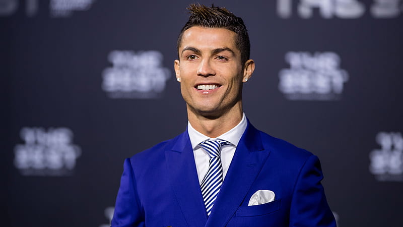 Smiley Cristiano Ronaldo CR7 Is Wearing Blue Coat Suit Cristiano Ronaldo, HD wallpaper
