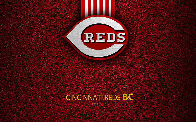 Cincinnati Reds American baseball club, Central Division, leather texture, logo, MLB, Cincinnati, Ohio, USA, Major League Baseball, emblem, HD wallpaper