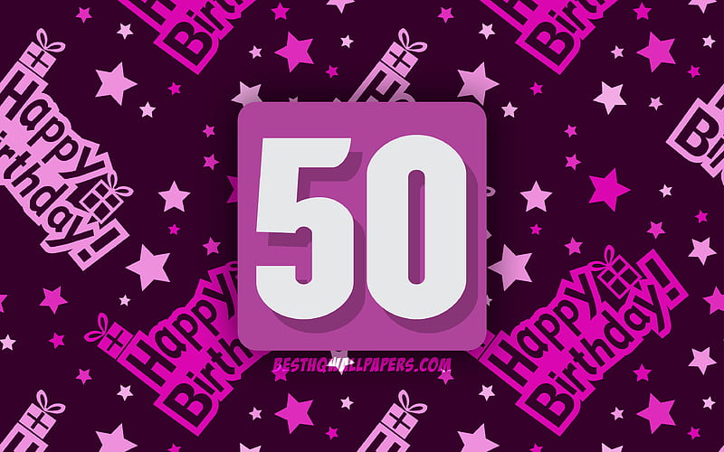 Happy 50 Years Birtay, purple abstract background, Birtay Party, minimal, 50th Birtay, Happy 50th birtay, artwork, Birtay concept, 50th Birtay Party, HD wallpaper