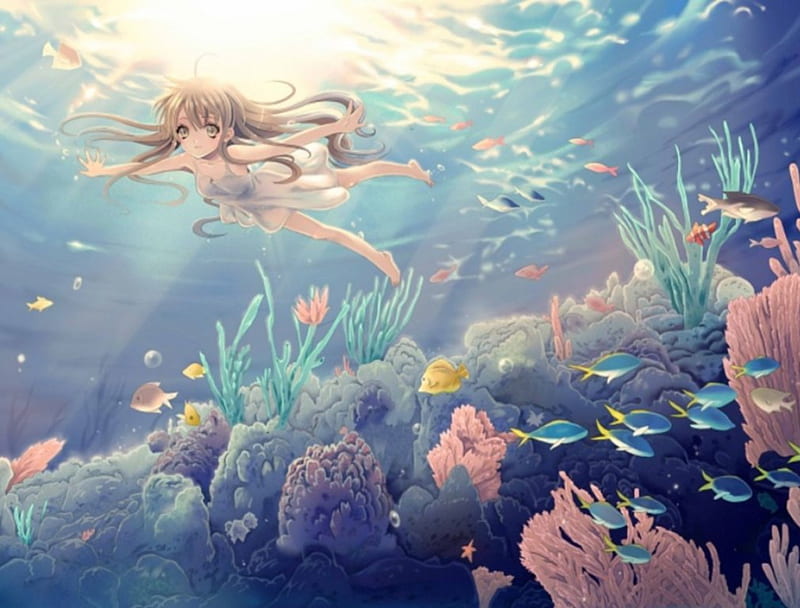 Fantasy Ocean Adventures Anime Girl Swimming With the Fish -  Hong Kong