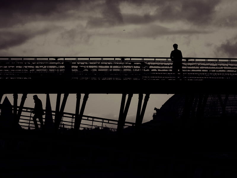 lonely, loneliness, silhouette, bw, HD wallpaper
