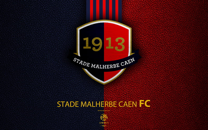 Stade Malherbe Caen FC French football club, Ligue 1, leather texture, Caen logo, emblem, Kahn, France, football, HD wallpaper