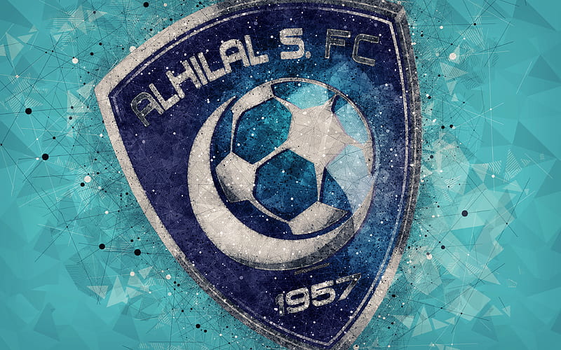 Al-Hilal FC Saudi Football Club, creative logo, geometric art, emblem, Saudi Arabia, football, Saudi Professional League, Al-Hilal, blue abstract background, FC Al-Hilal, HD wallpaper