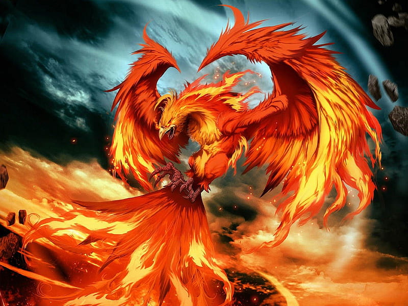 Mythical Beast, fire, fantasy, phoenix, beast, mythical, HD wallpaper