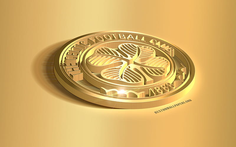 Celtic FC, 3D golden logo, Scottish football club, 3D emblem, Glasgow, Scotland, Scottish Premiership, Celtic FC golden emblem, football, golden creative 3d art, HD wallpaper