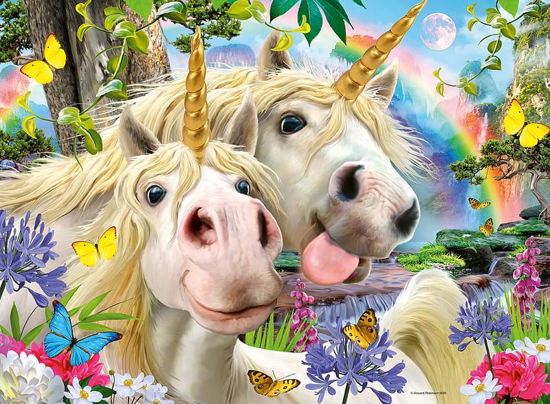 Cute Unicorns, fantasy, horse, unicorns, animal, abstract, HD wallpaper
