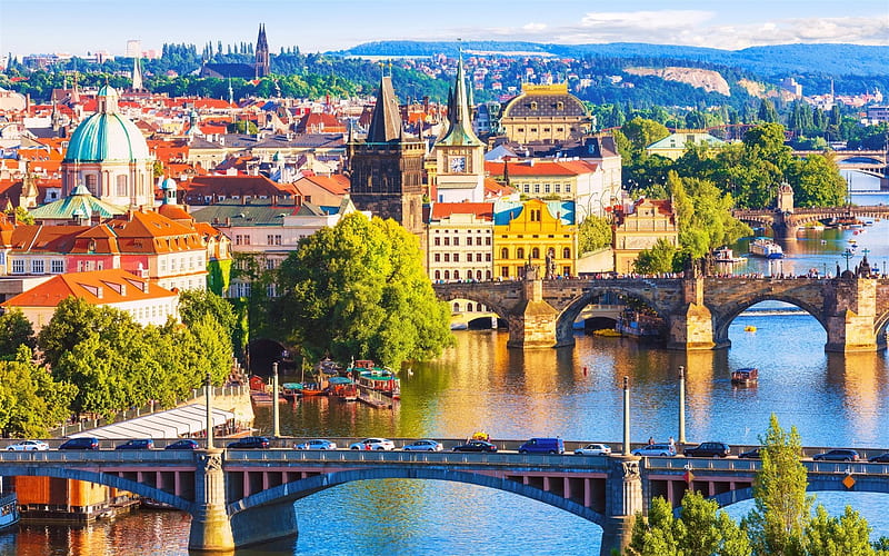 Prague, Czech Republic, Charles Bridge, Summer, Vltava, HD wallpaper