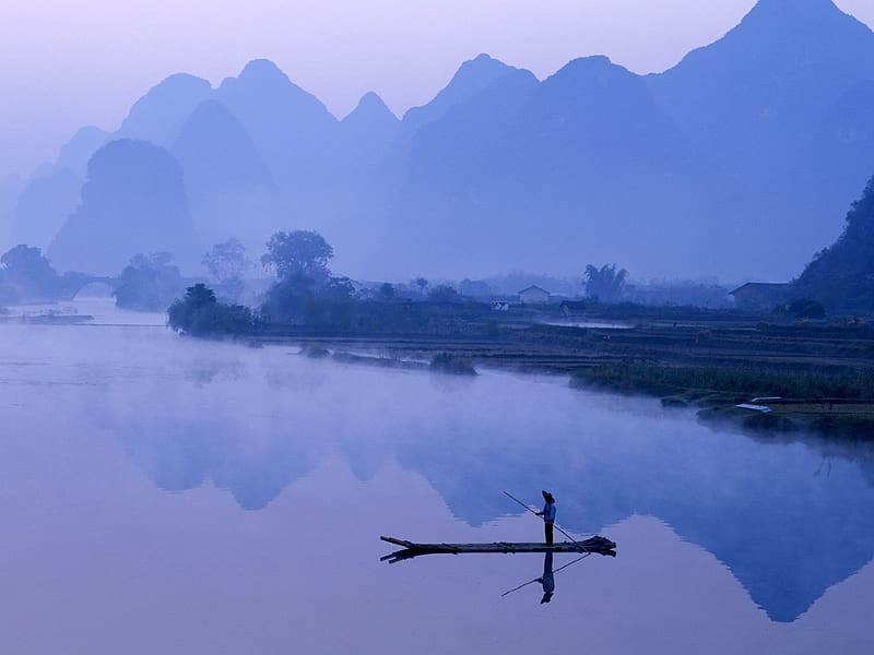 Mountain, Reflection, China, , Nanling Mountains, Guanxi Zhuang, Li River, HD wallpaper