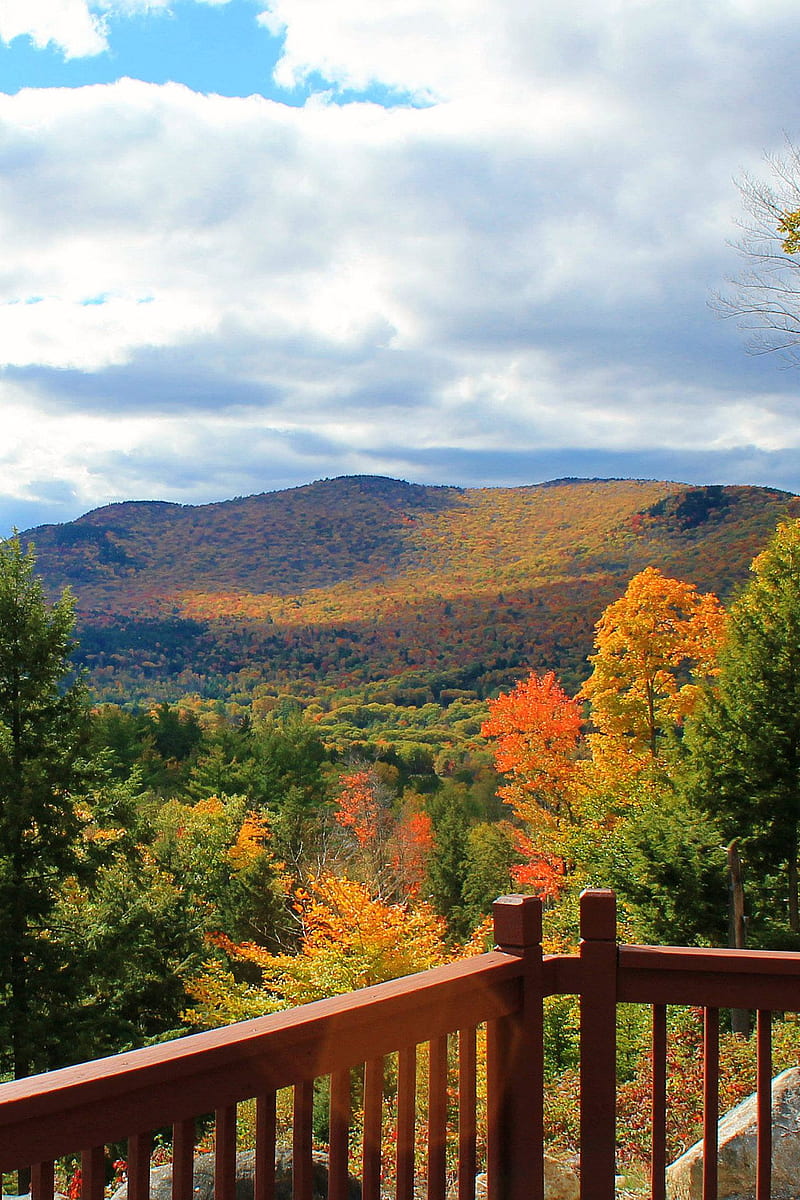 New Hampshire Autumn, new hampshire, fall, porch, view, bonito, scenic, colorful, HD phone wallpaper