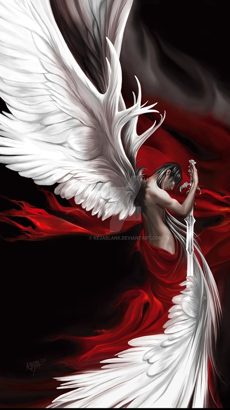 white male angel, male angel, red clothe, HD phone wallpaper