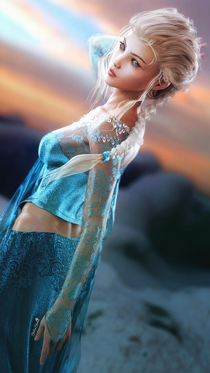Elsa from Frozen , digital art, art work, artist, fantasy girl, cartoon, animation, art, girl, bonito, fantasy, HD phone wallpaper