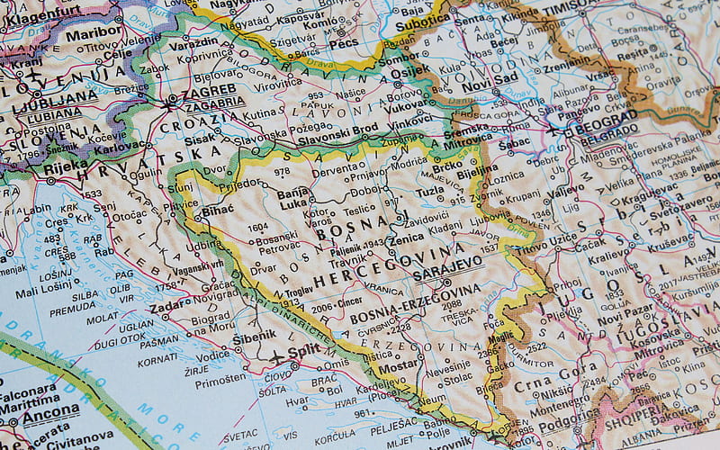 Bosnia and Herzegovina Map, administrative map, Atlas, city map, geographic map, Map of Bosnia and Herzegovina, Europe, HD wallpaper