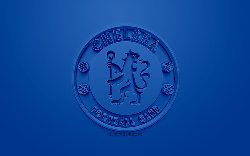 Chelsea FC, creative 3D logo, blue background, 3d emblem, English football club, Premier League, London, England, 3d art, football, stylish 3d logo, HD wallpaper