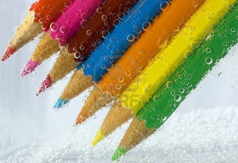 Colorful Pencils, Water, Drops, Pencils, Colorful, HD wallpaper