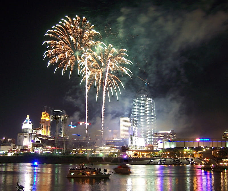 Cincinnati Fireworks, ohio river, HD wallpaper