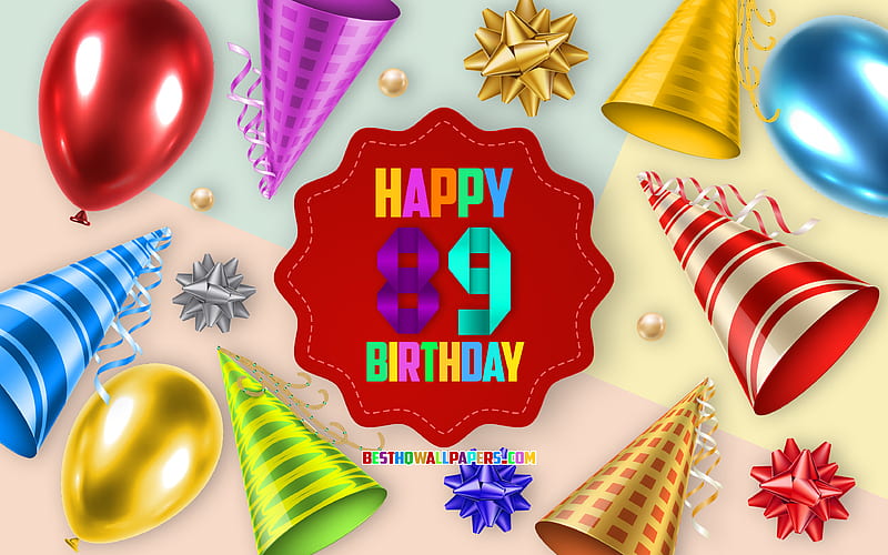Happy 89 Years Birtay, Greeting Card, Birtay Balloon Background, creative art, Happy 89th birtay, silk bows, 89th Birtay, Birtay Party Background, Happy Birtay, HD wallpaper