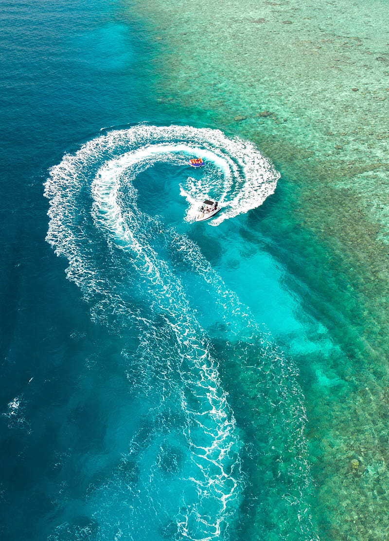 bumper ride, Maldives, aloha, bird eye, boat, cool, drone, reef, esports, tropical, HD phone wallpaper