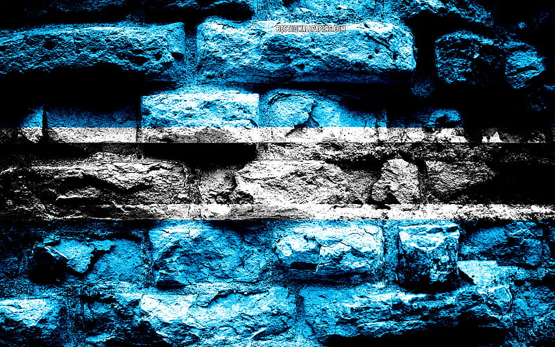 Botswana flag, grunge brick texture, Flag of Botswana, flag on brick wall, Botswana, flags of Africa countries, HD wallpaper