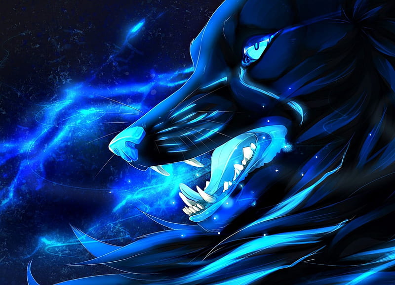 Dark wolf, fantasy, luminos, dniseb, dark, black, wolf, animal, blue, HD wallpaper