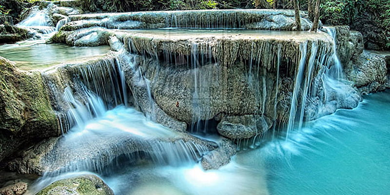 Erawan National Park, Thailand, Forest, Thailand, Fails, River, Waterfall, HD wallpaper
