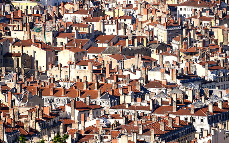 Lyon, houses, morning, rooftops, Lyon cityscape, panorama, France, HD wallpaper
