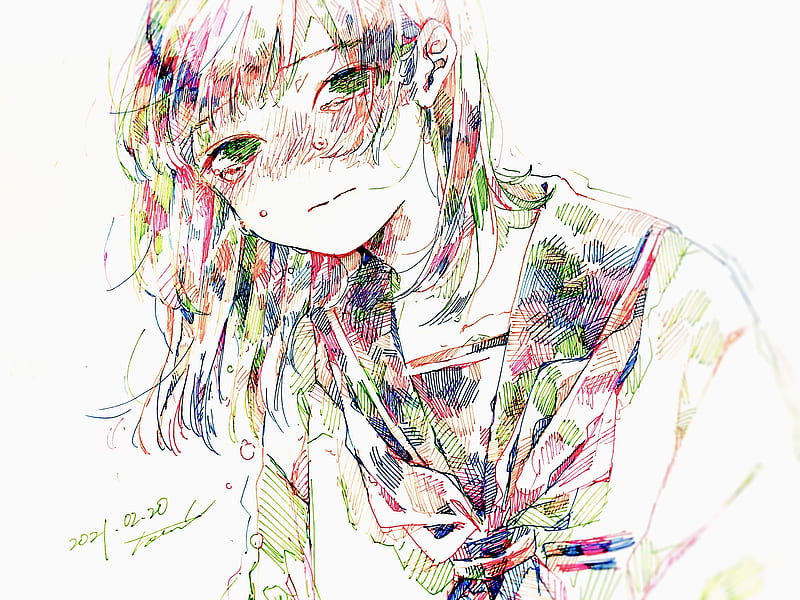Anime, Girl, Green Eyes, Tears, HD wallpaper | Peakpx