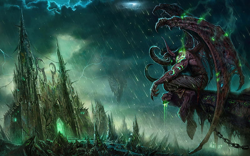 Illidan, warrior, rain, World of Warcraft, monster, WoW, HD wallpaper