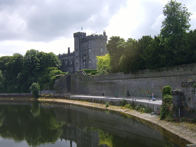 kilkenny castle, tree, water, castle, HD wallpaper