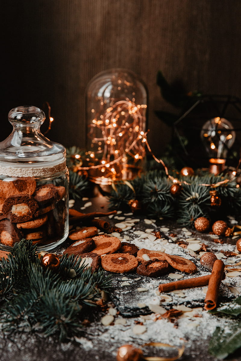 cookies, spices, garland, branches, holiday, HD phone wallpaper
