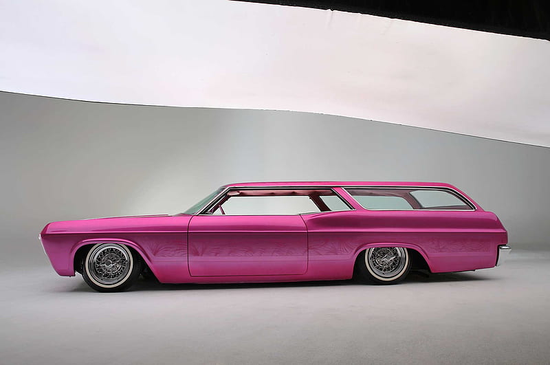 1965-Chevrolet-Impala-Wagon, Classic, Gm, Pink, Lowrider, HD wallpaper